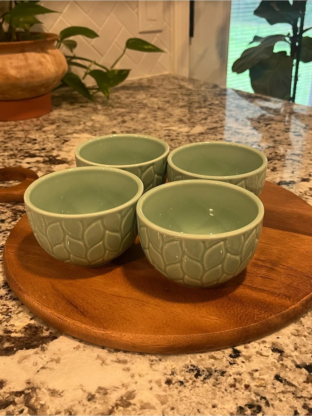 NEW Temptations carved willow mint stoneware Bowls - Set of 4